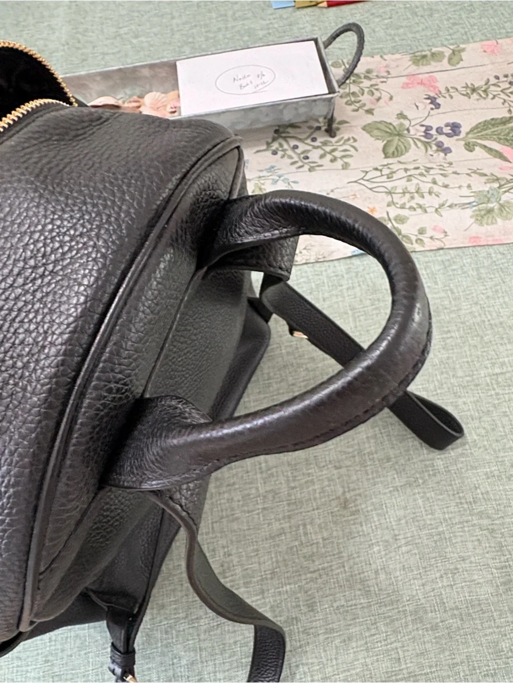 Michael Kors Black Pebbled Leather Small Backpack with Gold Plaque